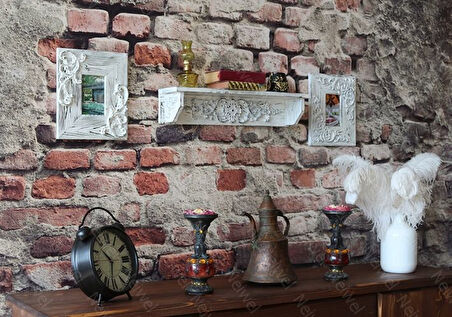 Neiwel Vintage Duen Eskitme Beyaz Ahşap Raf