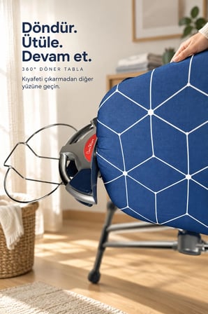 Ceraware NERO 360 AIR DÖNDÜRÜLEBİLEN VE DİKEY KULLANILABİLEN YEDEK BEZLİ ÜTÜ MASASI
