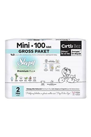 Nessiworld Sleepy Bio Natural Bebek Bezi Gross Paket 2 Beden 3-6 Kg 100 Adet