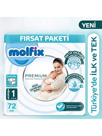 Nessiworld Molfix Premium Bebek Bezi Fırsat Paketi 1 Beden 2-5 Kg 72 Adet