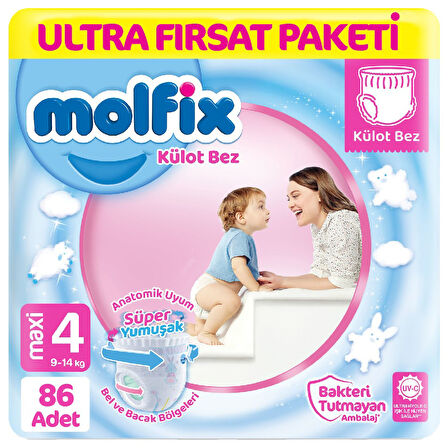 Molfix Külot Bez Ultra Fırsat Paketi 4 Beden 9-14 Kg 86 Adet