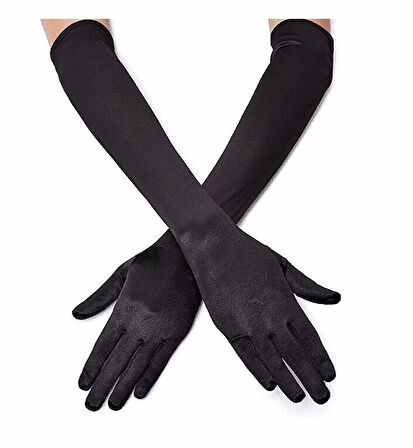 Nessiworld   Siyah Renk Likralı Dirseğe Kadar Uzun Kumaş Eldiven 40 cm