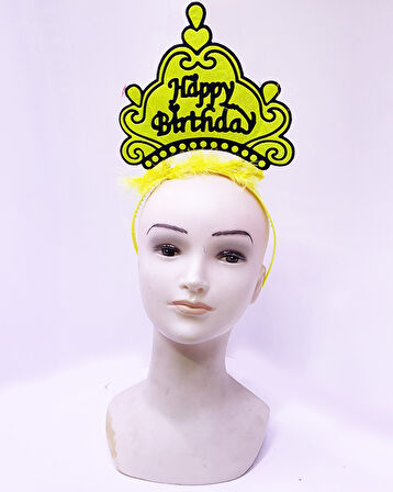 Nessiworld Happy Birthday Neon Sarı Renk Doğum Günü Tacı 24x15 cm