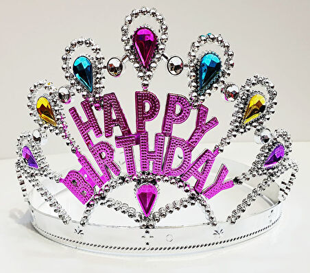 Nessiworld Gümüş Renk Happy Birthday Yazılı Doğum Günü Tacı 60 cm
