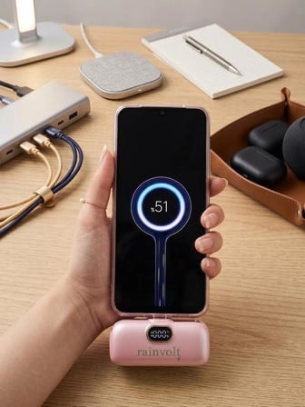 Rainvolt Mini Kapsül Powerbank – LED Dijital Göstergeli & Dahili Kablolu Taşınabilir Şarj Cihazı
