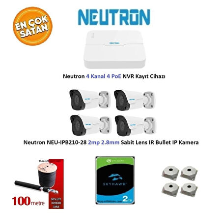 Neutron 2mp 4 Kameralı 2TB Disk Tak Çalıştır Hazır IP Kamera Seti NEU-IPB210-28