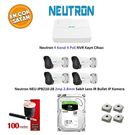 Neutron 2mp 4 Kameralı 500 GB Disk Tak Çalıştır Hazır IP Kamera Seti NEU-IPB210-28