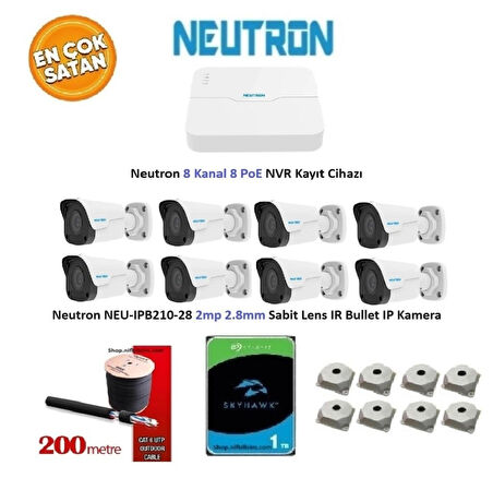 Neutron 2mp 8 Kameralı 1TB Disk Tak Çalıştır Hazır IP Kamera Seti NEU-IPB210-28