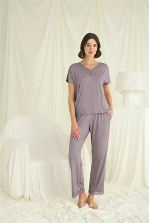 Nevamel® Kısa Kollu V Yakalı Dantelli Pijama Takımı