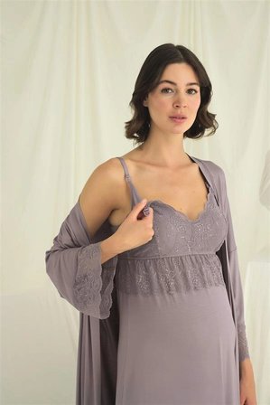 Nevamel® Dantelli Hamile Lohusa Sabahlık Takımı