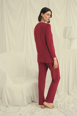 Nevamel® Uzun Kollu Boydan Düğmeli V Yaka Pijama Takımı