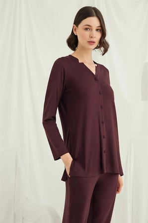 Nevamel® Uzun Kollu Boydan Düğmeli V Yaka Pijama Takımı
