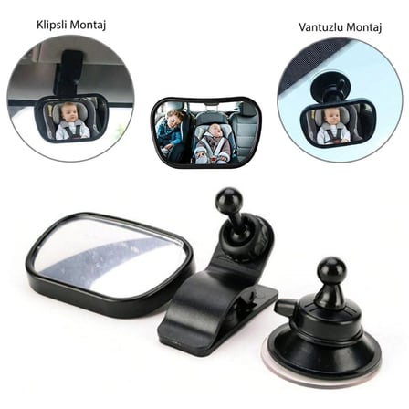 Nevamel® Geniş Açı Panoramik Araç İçi Bebek Gözlem Aynası – Vantuz ve Klips Seçenekli Araç İçi Çocuk Kontrol Aynası (1431)
