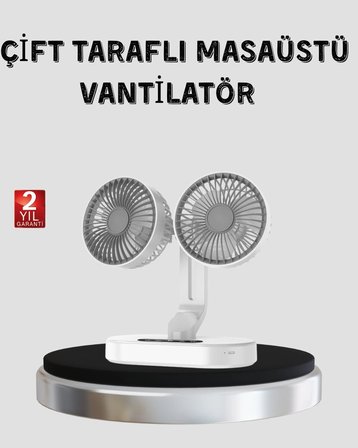 Nevamel® USB Şarjlı Çift Kafalı Vantilatör – 720° Döner Başlık ve Sessiz Çalışma Özelliği