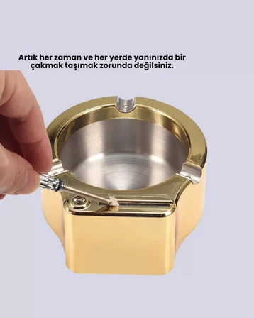 Nevamel® Çakmak Entegreli Küllük Yeniden Doldurulabilir Metal Gövde Yeni Nesil