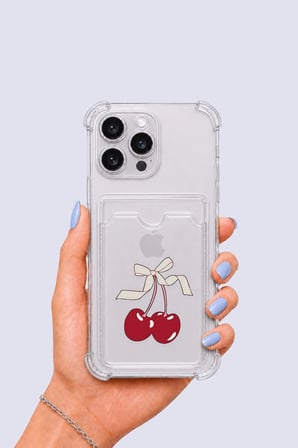 Nevamel® iPhone 16 Pro Max Kartlıklı Kiraz Desenli Kılıf