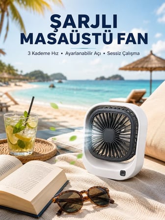 Nevamel® Şarjlı Masaüstü Fan 3 Kademeli Hız Ayarlı Güçlü Hava Akışı