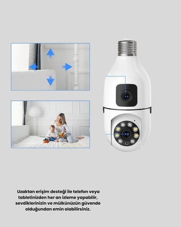 Nevamel 1080P WiFi Ampul Kamera Uzaktan Erişimli Hareket Sensörlü Gece Görüşlü