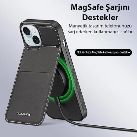 Nevamel Dux Ducis iPhone 15 Plus Rafi Series MagSafe Premium Deri Kılıf-(5775)
