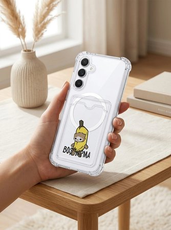 Nevamel® Samsung Galaxy A17 Boş Yapma Muz Detaylı Kart Bölmeli Şeffaf Telefon Kılıfı