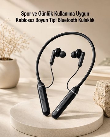 Nevamel® Kablosuz Boyun Tipi Bluetooth Kulaklık Mikrofonlu Spor ve Günlük Kullanıma Uygun