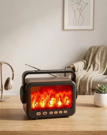 Nevamel® LED Şömine Efektli Kablosuz Hoparlör FM Radyo Müzik Çalar