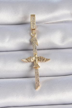 Nevamel® Pirinç Gold Renk Zirkon Taş Detaylı Elif Model Anka Kuşu Figür Ajda Charm 5886