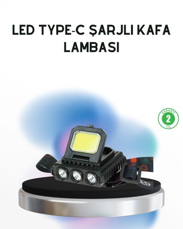 Nevamel® Şarjlı LED Kafa Lambası 800 Lumen COB XPE Ayarlanabilir Başlıklı