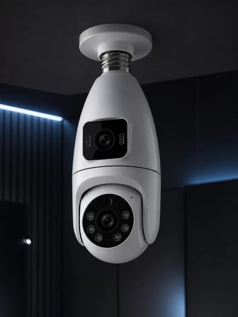 Nevamel® Gece Görüşlü Çift Lens Wi-Fi Ampul Kamera Mobil Takip Destekli