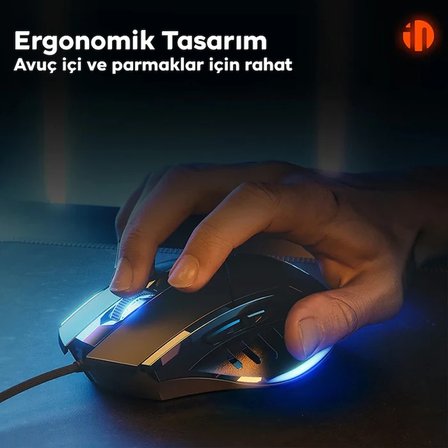 Nevamel İNPHİC W1 Sessiz Tıklama Özellikli Ergonomik Kablolu Oyun Mouse Fare 1200/7200DPI-(5775)