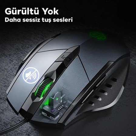 Nevamel İNPHİC W1 Sessiz Tıklama Özellikli Ergonomik Kablolu Oyun Mouse Fare 1200/7200DPI-(5775)