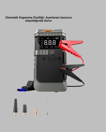 Nevamel® Işıklı Hava Kompresörlü Taşınabilir Akü Takviye Ünitesi Yeni Nesil