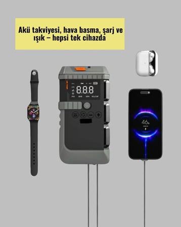 Nevamel® Işıklı Hava Kompresörlü Taşınabilir Akü Takviye Ünitesi Yeni Nesil