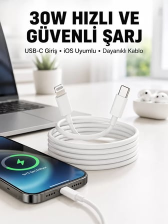 Nevamel® İOS Uyumlu 8 X Xs Xr 11 12 13 14/Pro Max Mini Plus Şarj Kablosu Yeni Nesil