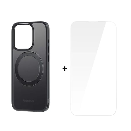 Nevamel Baseus iPhone 15 Plus SkyRing Serisi Standlı Magsafe Manyetik Kılıf + Tempered Ekran Koruyucu Set-(5775)