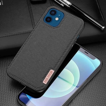 Nevamel Dux Ducis Fino Serisi iPhone 12 -12 Pro 6.1inç Kılıf Premium Dokuma Silikon Kılıf-(5775)