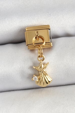 Nevamel® 316L Çelik Sallantılı Zirkon Taşlı Deniz Yıldızı Ve İstiridye Model Gold Renk Nomination Charm 5886
