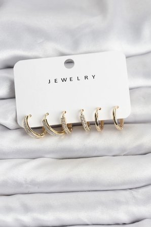 Nevamel® Zirkon Taşlı Gold Renk Pirinç Kadın Küpe Seti 5886
