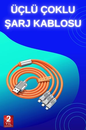 Nevamel 3 İn 1 Süper Hızlı Şarj Kablosu Android ve İOS Uyumlu Silikon Şarj Kablosu