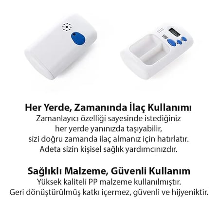 Nevamel® Ezere Elektronik Akıllı Zamanlayıcılı Taşınabilir Hap İlaç Kutusu - BPA İçermez-(5775)