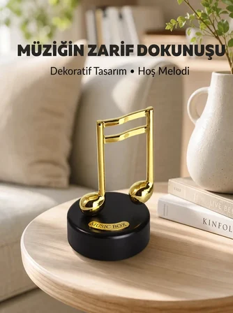 Nevamel® Altın Nota Figürlü Dönen Müzik Kutusu Dekoratif Music Box Yeni Nesil