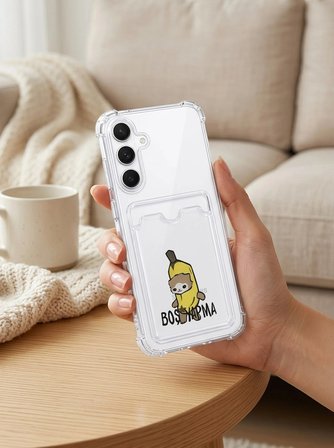 Nevamel® Samsung Galaxy S24 FE Boş Yapma Muz Detaylı Kart Bölmeli Şeffaf Telefon Kılıfı