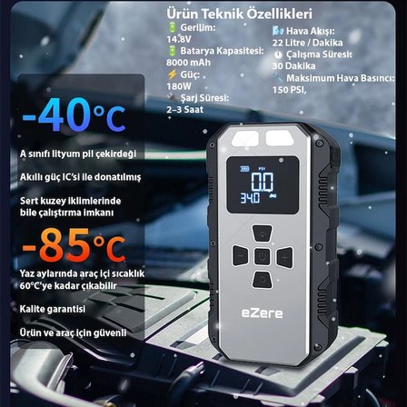 Nevamel® EZERE 4 in1 8000mAh Lastik Sisirme Pompası Ve Starter Akü Takviye Seti-(5775)