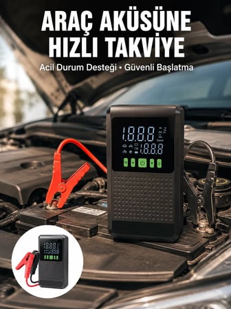 Nevamel® Araç İçin Akü Takviye Cihazı ve Kablosuz Hava Kompresörü Yeni Nesil