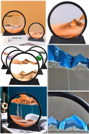 Nevamel 7 Inç Mavi Orta Boy Dekoratif Yuvarlak Şık Kum Tablosu Modern Dekoratif Süs