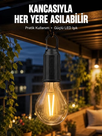 Nevamel® Taşınabilir Şarjlı Led Ampul Askılı Lamba Kamp Bahçe Lambası