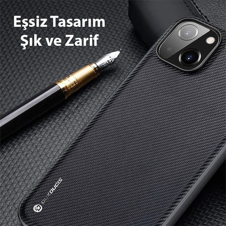 Nevamel Dux Ducis Fino Serisi iPhone 14 6.1 inç Kılıf Premium Dokuma Silikon Kılıf-(5775)