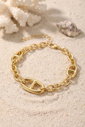 Nevamel® Pirinç Gold Renk Gemici Zincir Model Kadın Bileklik 5886
