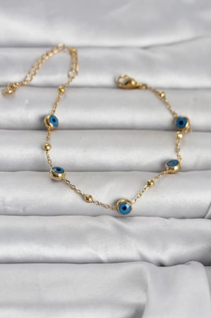 Nevamel® 316L Çelik Gold Renk Top Zincirli Nazarlı Kadın Bileklik 5886