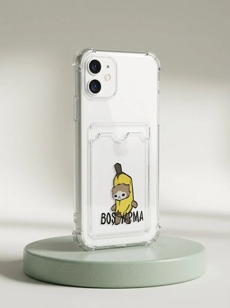 Nevamel® iPhone 11 Boş Yapma Muz Detaylı Kart Bölmeli Şeffaf Telefon Kılıfı